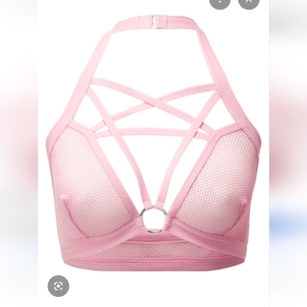 Killstar Possess Me Strappy Pink Fishnet Mesh Bralette Size Small